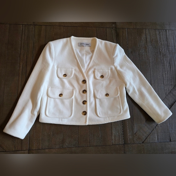 Veronica Beard Isola Stretch Cotton Blend Jacket- Size 14- Off White - Picture 8 of 14